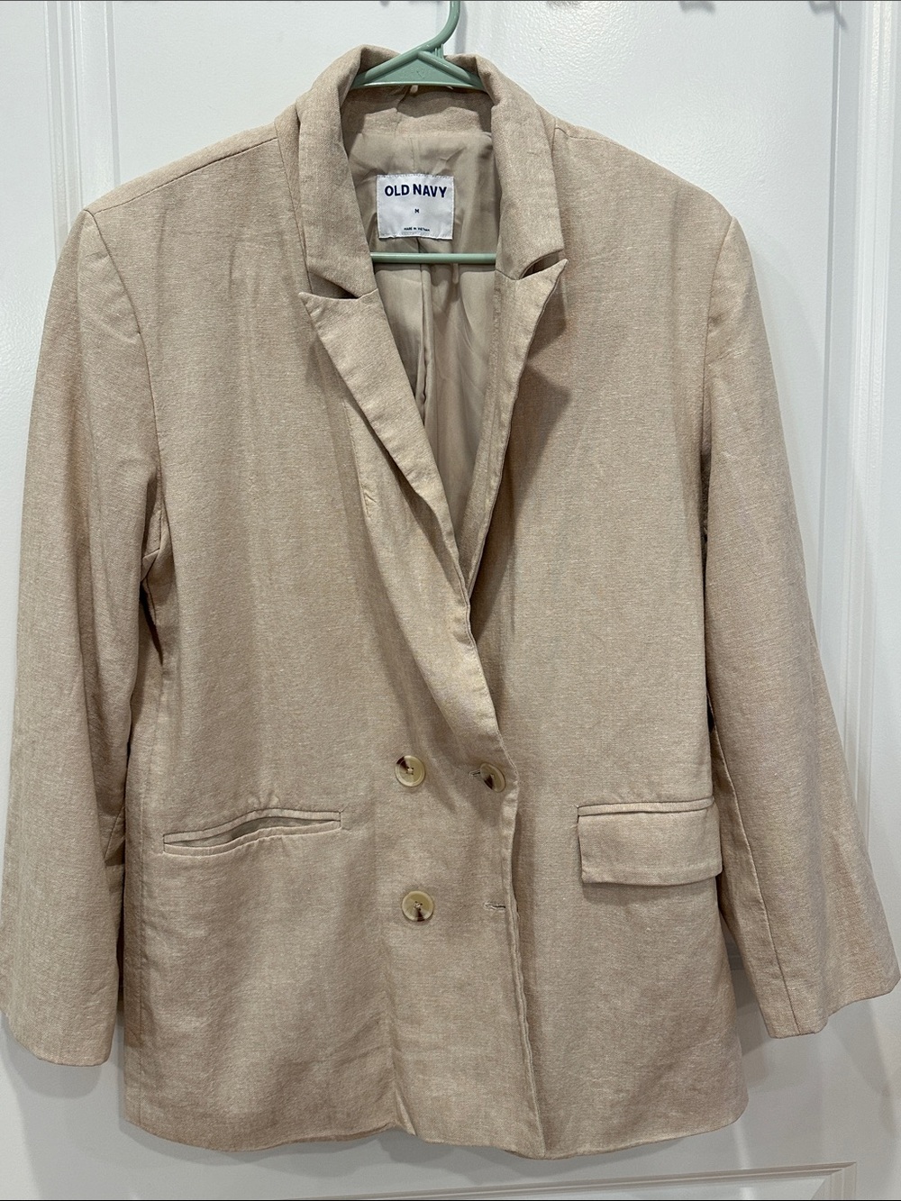 Old Navy Beige Preppy Academia Double-Breasted Blazer